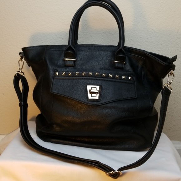 Handbags - Black and Goldtone Studed Handbag